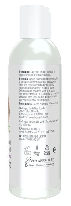 NOW Foods Liquid Coconut Oil, 4 oz, right angle of bottle