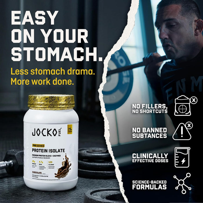 Jocko Fuel Pro Series Protein Isolate lifestyle image featuring premium whey protein isolate for muscle recovery, lean muscle support, and daily performance.
