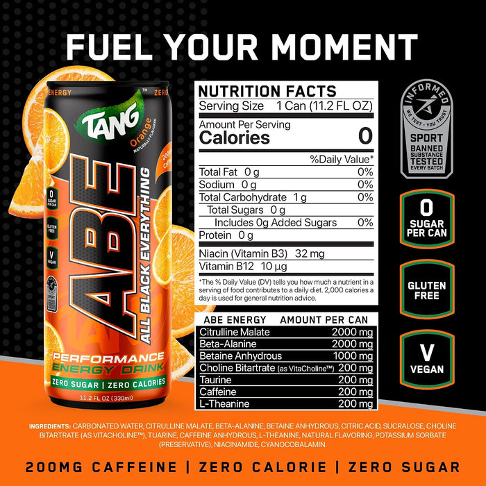 ABE Nation Energy Drink RTD supplement facts panel Orange Tang