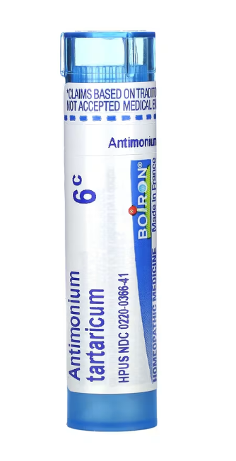 Boiron Antimonium Tartaricum 6C meltaway pellets for chest congestion relief – approx 80 pellets tube