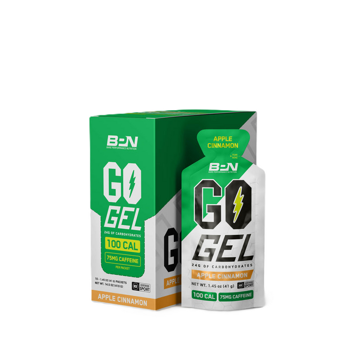 BPN Go Gels CAF Apple Cinnamon caffeinated endurance fuel gels, box of 10