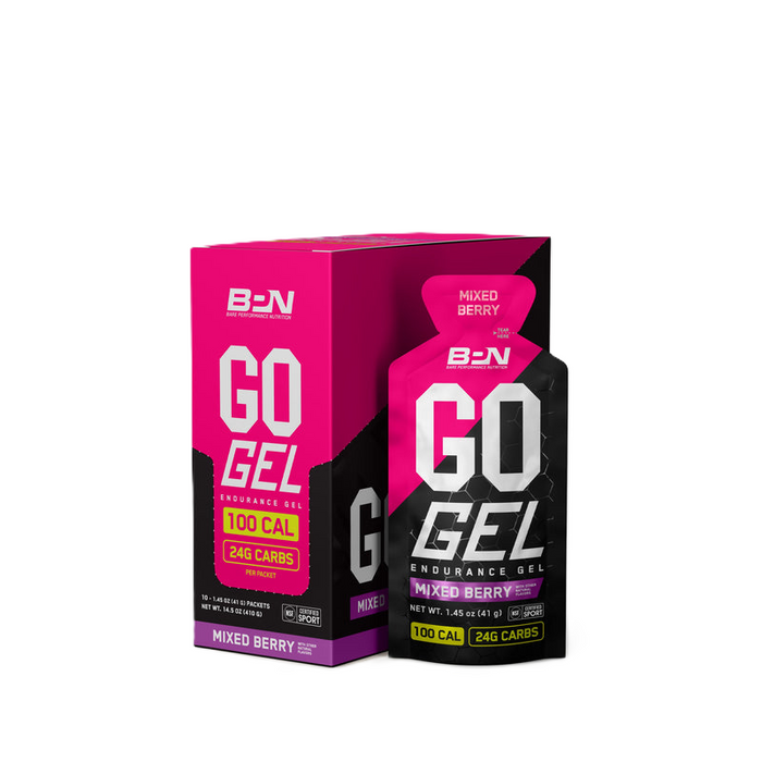 BPN Go Gels Mixed Berry endurance fuel gels, box of 10