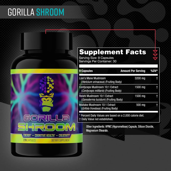 Gorilla Mind Gorilla Shroom Nootropic Supplement Facts Label | TigerFitness.com
