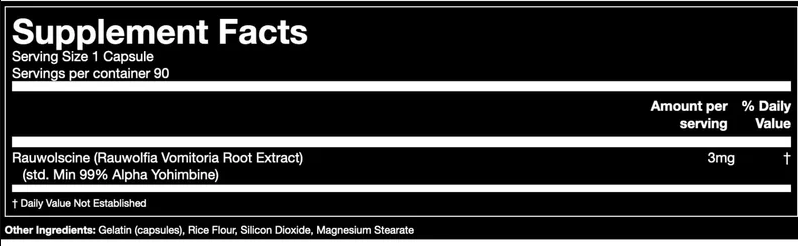 Gorilla Mind Rauwolscine 90 Capsules Supplement Facts Label | TigerFitness.com
