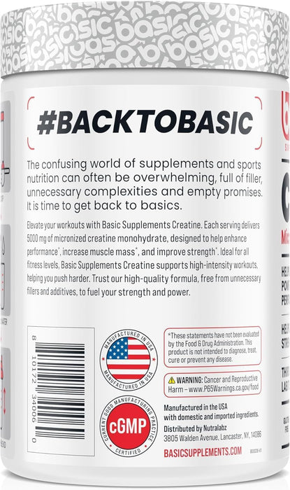 Basic Supplements Creatine Monohydrate | Strength, Power & Recovery Support