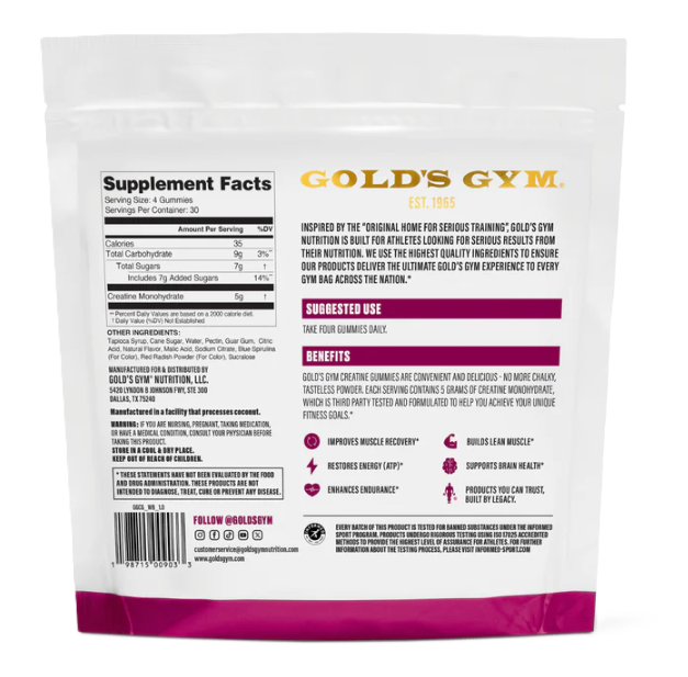 Gold’s Gym Creatine Gummies Supplement Facts | TigerFitness.com