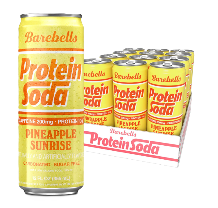 Barebells Protein Soda RTD 12-pack carbonated protein beverage cans Pineapple Sunrise