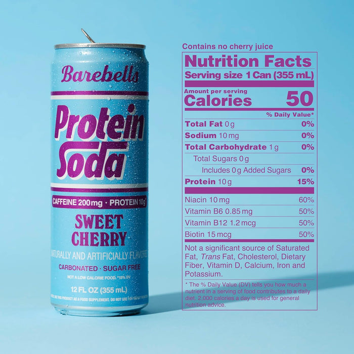 Barebells Protein Soda RTD nutrition facts and protein information panel Sweet Cherry