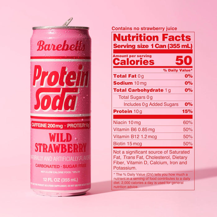 Barebells Protein Soda RTD nutrition facts and protein information panel Wild Strawberry