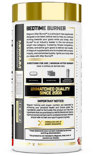 Magnum After Burner Nighttime Fat Burner 72 Softgels Supplement Facts & Nutrition Label | Metabolism & Recovery Support | TigerFitness.com