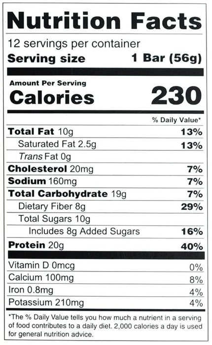 Beverly International UMP Protein Bar Almond Honey nutrition facts label showing calories, protein, carbohydrates, and ingredients.