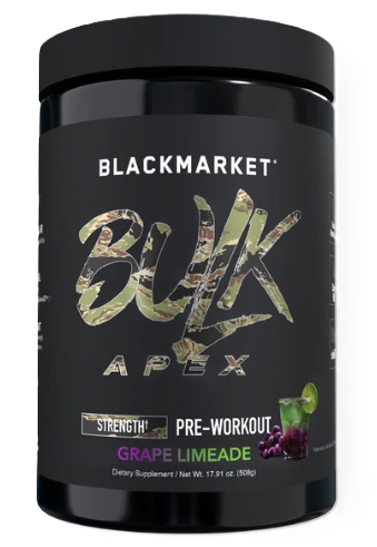 BlackMarket Labs BULK APEX Pre-Workout Grape Limeade flavor, 20 servings, designed to support strength, energy, and workout performance.