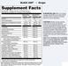 Back label of DAS Labs Black Ant Pre-Workout Grape  displaying the Supplement Facts panel, ingredient list, suggested use, warnings, and manufacturer information.