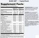 Back label of DAS Labs Black Ant Pre-Workout Tropical Punch displaying the Supplement Facts panel, ingredient list, suggested use, warnings, and manufacturer information.