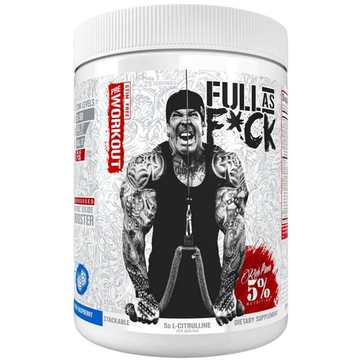 5% Nutrition Full As F*ck Stim-Free Pump Pre-Workout Front of Package Blue Raspberry