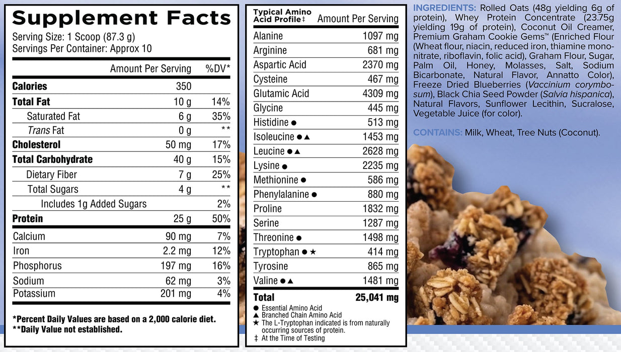 Core Oats & Whey Blueberry Crumble supplement facts panel