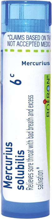 Boiron Mercurius Solubilis 6c homeopathic medicine tube, approx 80 meltaway pellets for throat support