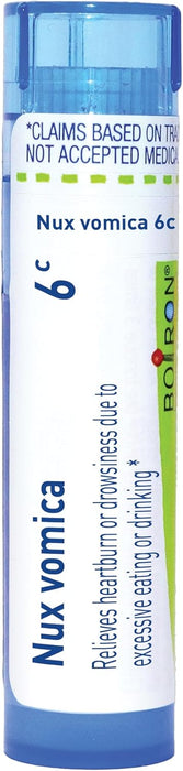Boiron Nux Vomica 6C homeopathic medicine tube with orange and white packaging, approx 80 meltaway pellets