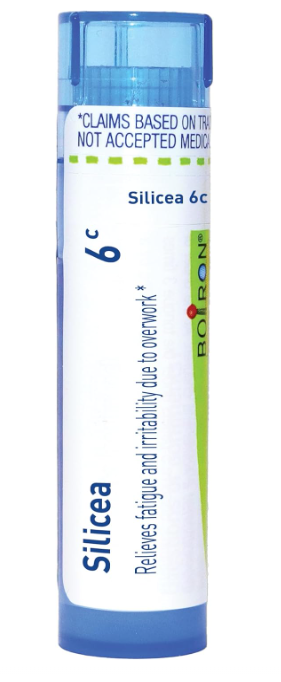 Boiron Silicea 6C homeopathic medicine tube with Blue and white packaging, approx 80 meltaway pellets