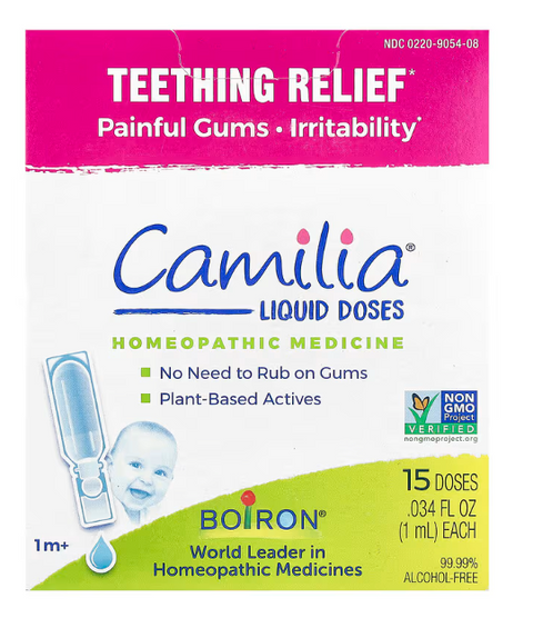 Boiron Camilia Teething Relief liquid doses packaging 15 Doses
