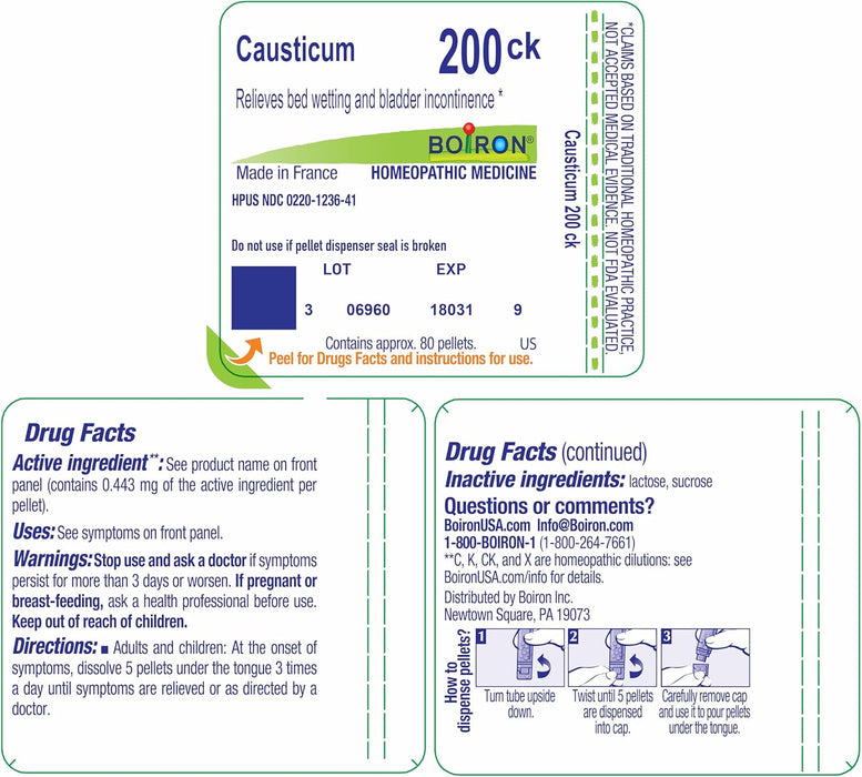 
Boiron Causticum 200Ck for Bed-Wetting & Bladder Incontinence - 80 Pellets Facts Panel
