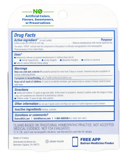 Boiron Coffea Cruda restlessness and sleep support pellets