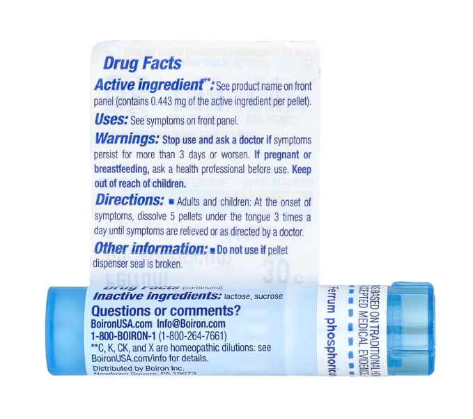 Boiron Ferrum Phosphoricum supplement facts 30c