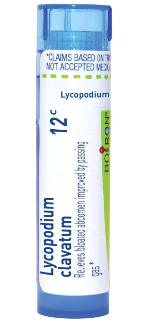 Boiron Lycopodium clavatum 12c homeopathic medicine tube, approx 80 meltaway pellets for digestive support