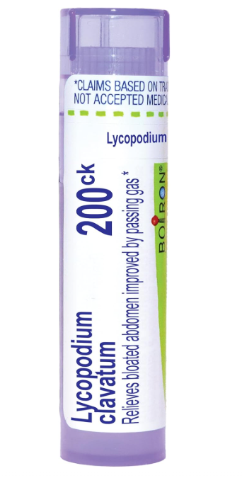 Boiron Lycopodium clavatum 200ck homeopathic medicine tube, approx 80 meltaway pellets for digestive support
