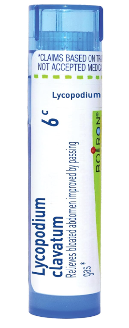 Boiron Lycopodium clavatum 6c homeopathic medicine tube, approx 80 meltaway pellets for digestive support