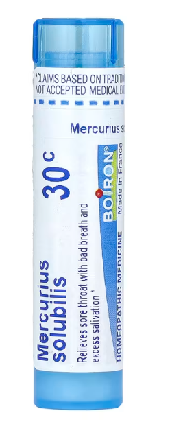 Boiron Mercurius Solubilis 30c  homeopathic medicine tube, approx 80 meltaway pellets for throat support