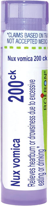 Boiron Nux Vomica 200CK homeopathic medicine tube with orange and white packaging, approx 80 pellets
