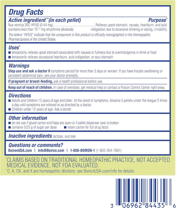 Three-pack of Boiron Nux Vomica homeopathic digestive relief pellets Facts