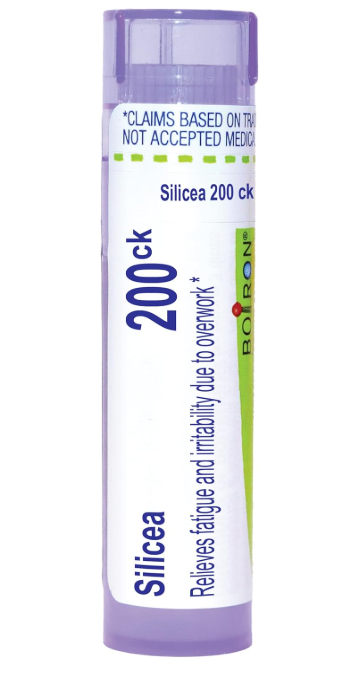 Boiron Silicea 200CK homeopathic medicine tube with Purple and white packaging, approx 80 pellets