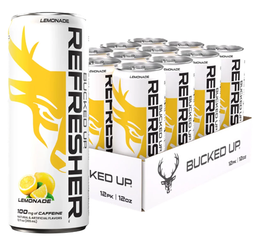 DAS Labs Bucked Up Refresher Energy RTD Lemonade 12-pack of ready-to-drink energy beverages with zero sugar, 100mg caffeine, BCAAs, and L-Theanine.