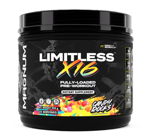 Limitless X16 Pre-Workout Candy Rocks Flavor Front Label – TigerFitness.com