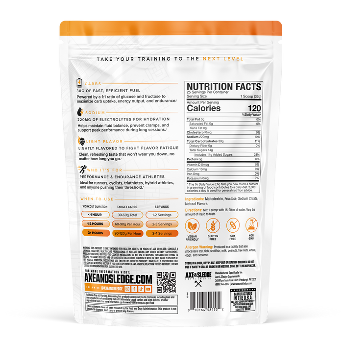Endurance Carb back label