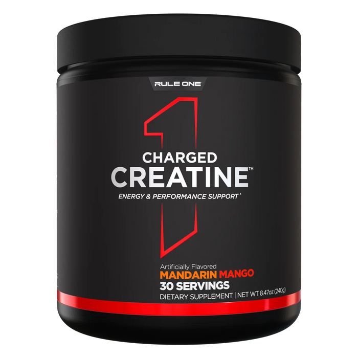 Rule 1 Charged Creatine Mandarin Mango, 30 serving tub