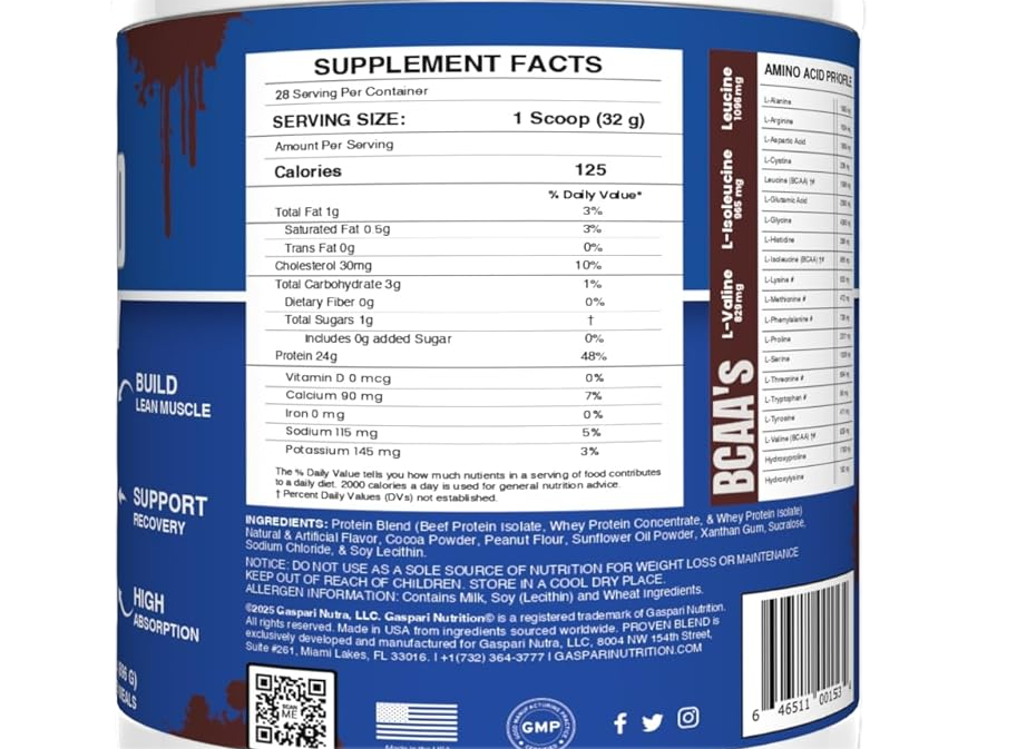 Gaspari Nutrition Proven Blend Multi-Source Protein Supplement Facts, Chocolate Peanut Butter | Tigerfitness.com