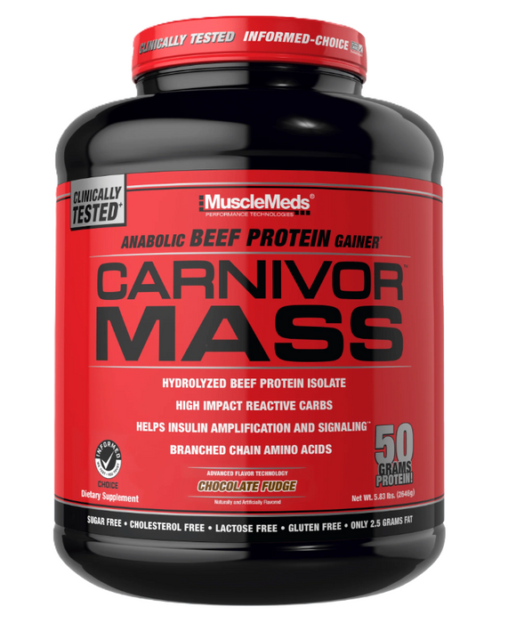 MuscleMeds Carnivor Mass Chocolate Fudge | Beef Protein Mass Gainer for Size, Strength & Performance | Tigerfitness.com