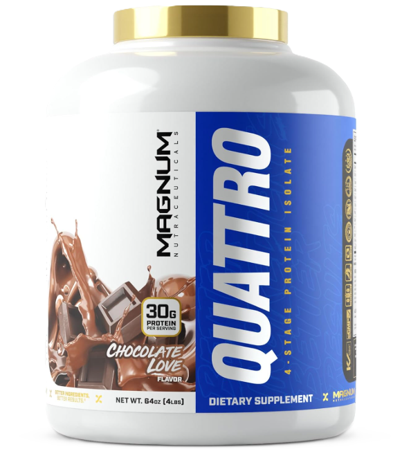 Magnum Quattro 4lb Chocolate Love 4-Stage Protein Isolate Blend Front – TigerFitness.com