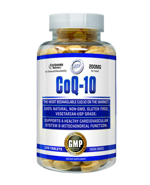 Hi-Tech Pharma CoQ-10 120 Tablets heart health and energy support antioxidant supplement bottle from Tiger Fitness
