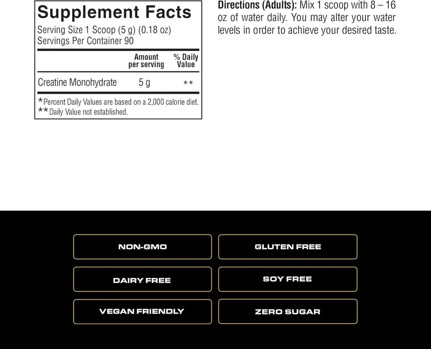 Spoken Nutrition Creatine Supplement Facts – serving size and creatine monohydrate nutrition information. 90 Servings