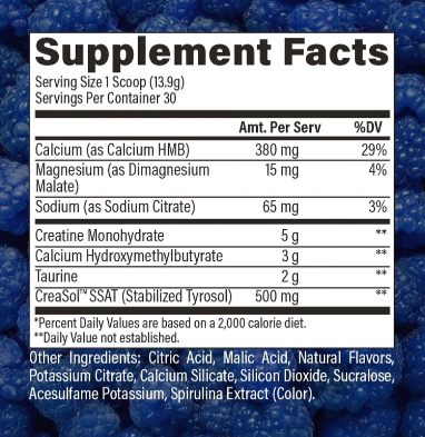 RAW Creatine Plus supplement facts and ingredient label