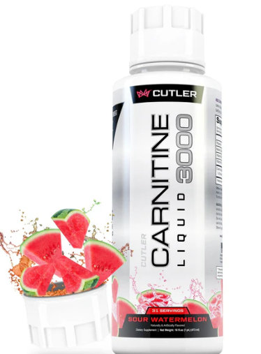 Cutler Nutrition L-Carnitine 3000 liquid bottle with splash design energy support formula Sour Watermelon
