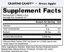 Back label of Bucked Up Creatine Candy Green Apple showing the Supplement Facts panel, ingredients, suggested use, warnings, and manufacturer details.