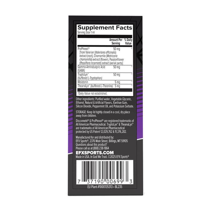 EFX Sports DisconneKt supplement facts panel