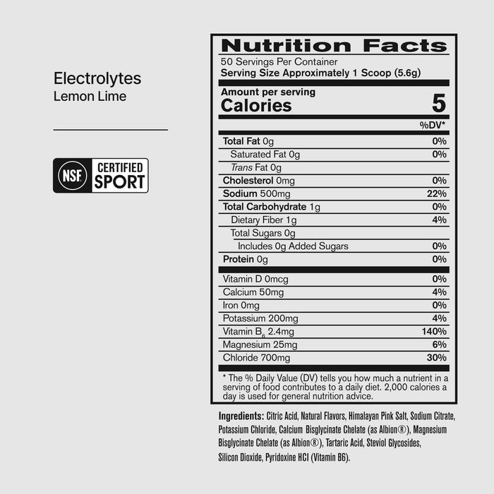 BPN Electrolytes Lemon Lime supplement facts panel and ingredients