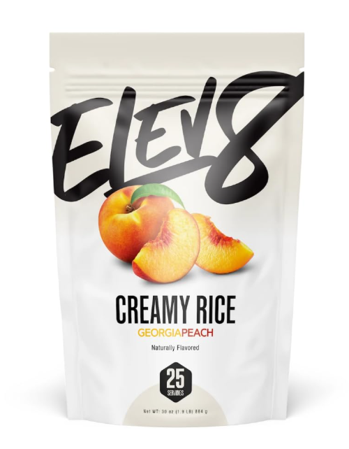 Elev8 Creamy Rice Georgia Peach carb powder for fast energy and performance nutrition