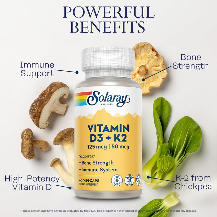 Solaray Vitamin D3 + K2 | Bone, Heart & Immune Support